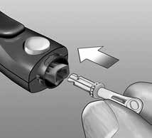 3 Esecuzione di un test 2. Inserire una lancetta sterile nel dispositivo pungidito Allineare la lancetta come qui indicato, in modo che essa combaci con il portalancette.