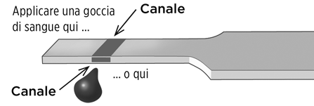 3 Esecuzione di un test Applicazione del sangue e lettura dei risultati Applicazione del campione 1.