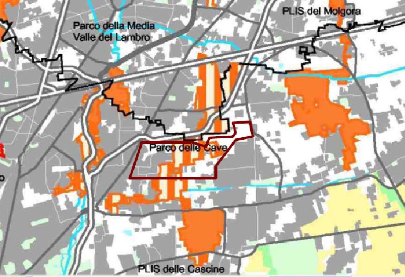 Il Parco delle Cave (dal sito web della Provincia di Milano) Comuni coinvolti Brugherio, Carugate, Cernusco sul Naviglio, Cologno Monzese, Vimodrone Superficie ettari 573 circa Descrizione: Lo