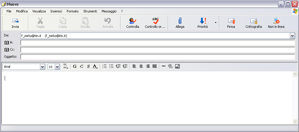 La finestra del messaggio Firma digitale Controllo Ortografico Invia il messaggio Tasti di modifica Allega file Controllo Destinatari Destinatari