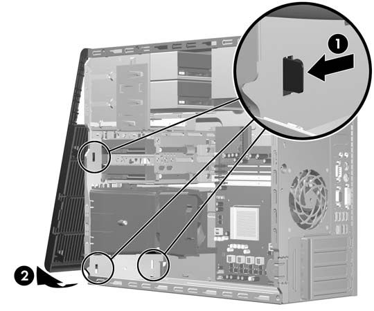 Smontaggio del frontalino 1. Rimuovere/sganciare gli eventuali dispositivi di sicurezza che impediscono l'apertura del computer. 2.