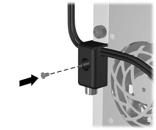 2. Far passare i cavi di mouse e tastiera attraverso il fermo. Figura C-4 Inserimento dei cavi di tastiera e mouse nel fermo 3.