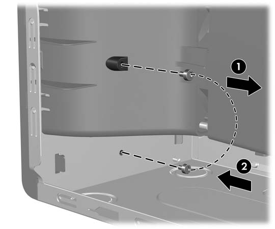 4. Inserire lo spinotto del cavo di sicurezza nel fermo (1) e premere il pulsante (2) per attivare il blocco. Per disattivarlo, utilizzare la chiave fornita.