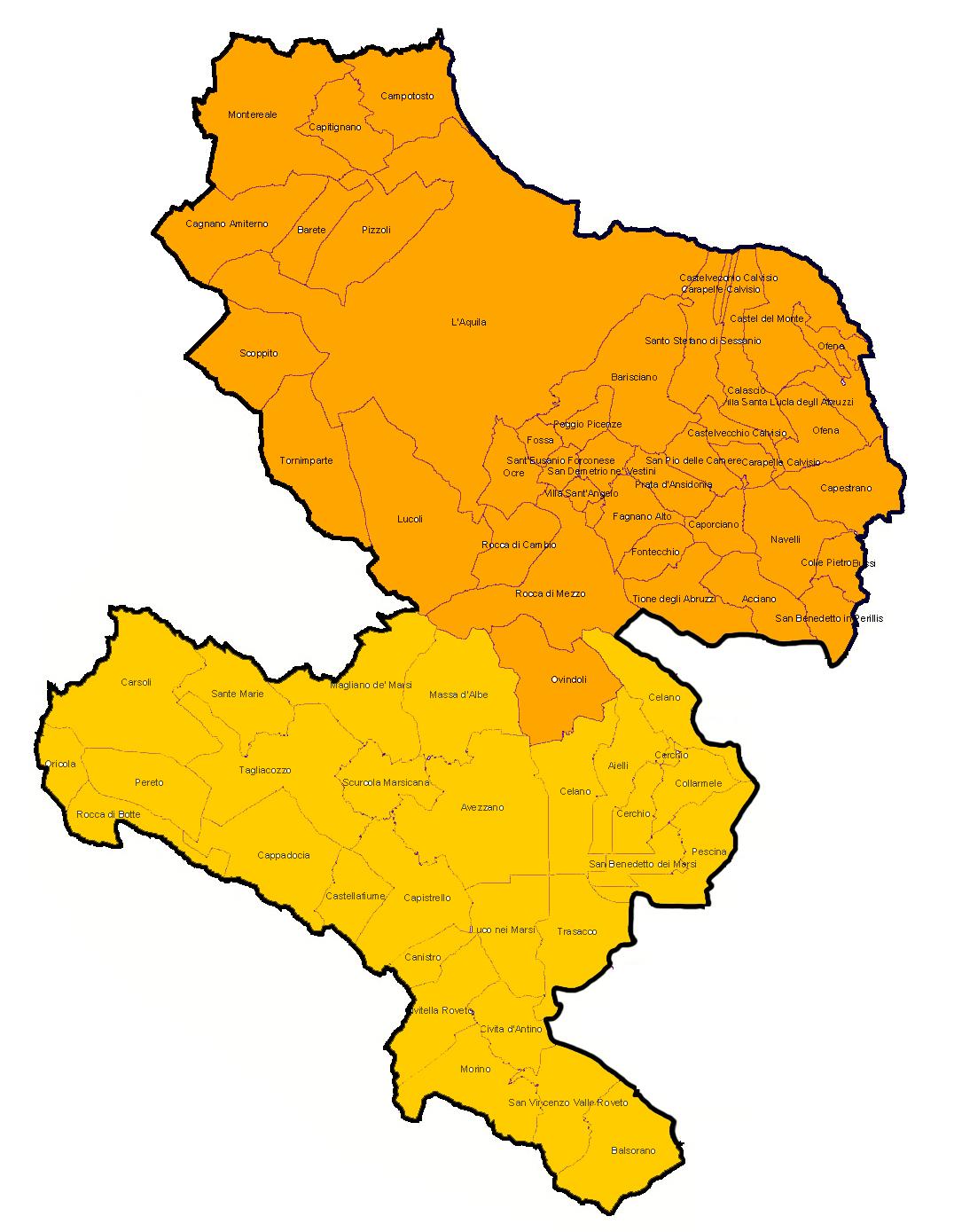 Nella rappresentazione cartografica che segue vengono evidenziati in arancio i comuni