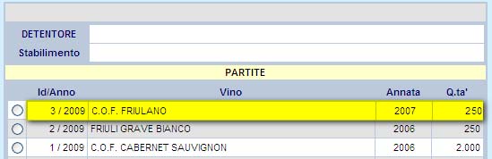 Quì vengono compilati questi punti: data richiesta prelievo, annata, zona, albo, vino, tipo vino, menzione aggiuntiva (quì sono da inserire solo le menzioni ai sensi del disciplinare di produzione!).