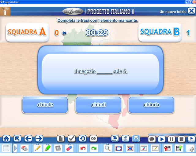 Dal tasto Giochi si accede direttamente ai giochi previsti per l unità in corso: domanda e risposta, l impiccato, il memory, il quiz e