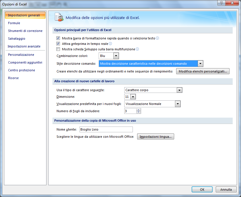 Presentazione dell ambiente Modificare le opzioni di base del programma I I programmi di Windows facilitano gli utenti predisponendo una serie di opzioni/impostazioni predefinite Cliccando su