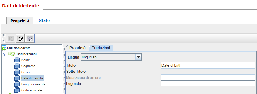 1.2.3 Traduzioni È possibile gestire più lingue utilizzando il tab Traduzioni dei rispettivi campi.