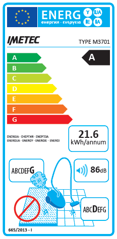 upholstery nozzle Bocchetta pennello Brush nozzle DATI TECNICI - Etichetta energetica La scheda prodotto relativa alla classe energetica è consultabile sul manuale di istruzione Classe di efficienza