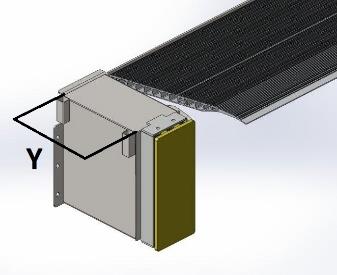 XB Struttura da saldare a bordo banchina su angolare pre-esistente con parte interna (grigio chiaro) in alluminio portante, e parte esterna (grigio scuro) in acciaio zincato (optional: INOX).