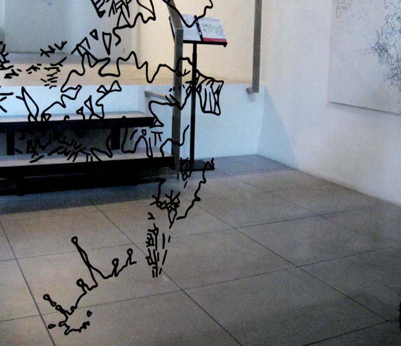 Veduta dell esposizione, galleria Factory-Art ccntenporanea, Trieste, 2008, disegno sulla vetrina della