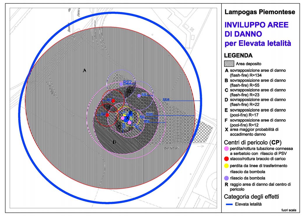 Elevata letalità Figura 3 - Inviluppo aree di danno per Elevata letalità Area P (ev/anno) Classe di probabilità Categorie territoriali compatibili A 2,01*10-8 B