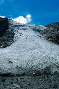 20 Pleistocene: i fiumi di ghiaccio quaternari I ghiacciai attuali, qui la lingua di quello della Presanella, non sono che una pallida memoria di quelli würmiani (foto R.