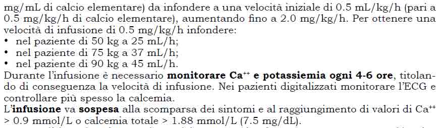 POST-CHIRURGICO Trattato con calcio gluconato ev,