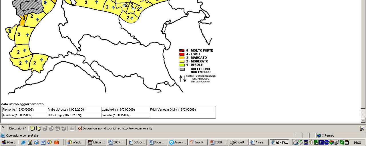 ARCO ALPINO ITALIANO Bollettino Neve e Valanghe AINEVA La mappa del grado di pericolo del bollettino valanghe è suddivisa in base alle previsioni a 24, 48 e 72 h.