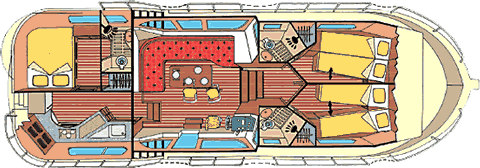 In centro, soggiorno e plancia di comando interna sopraelevata. Dinette trasformabile in un letto singolo Cucina attrezzata.