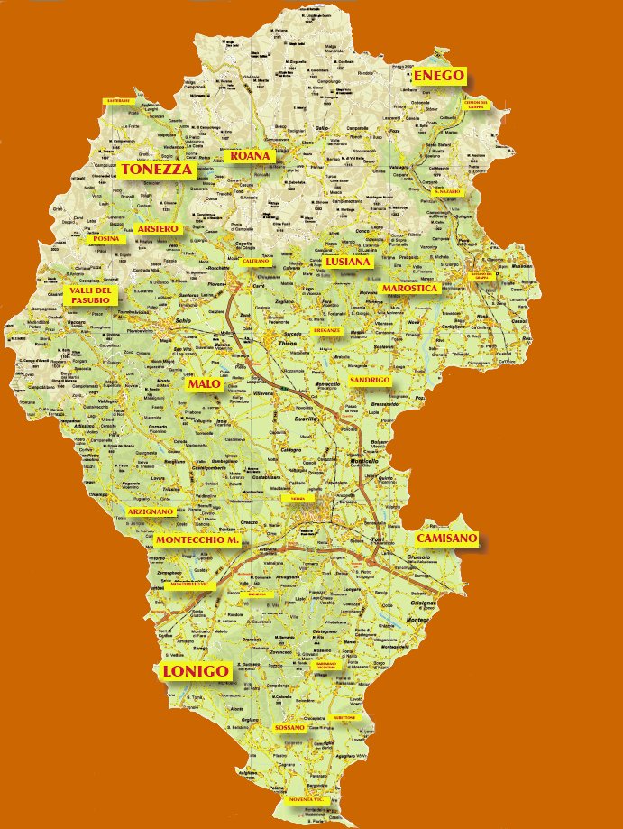 Comuni della Provincia di Vicenza coinvolti nella misura dell internamento libero Attività: 1) Individuate tutti i comuni (rettangoli gialli) in cui sono stati internati degli ebrei tra il 1941 e il