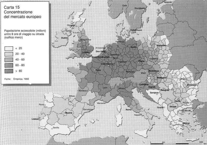 Gli squilibri territoriali in termini di accessibilità Lo Schema di Sviluppo dello Spazio Europeo (Ssse): gli obiettivi Creazione di un sistema di città equilibrato e policentrico Proposte: una