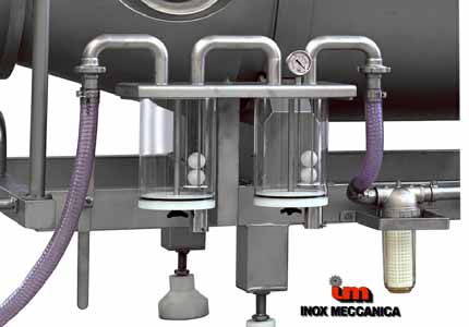 Configurazione macchina per prodotti da cuocere - velocità di rotazione da 3 a 10 giri/min - Impianto vuoto dotato di n 02 filtri decantatori più filtro antipolvere, per proteggere la pompa del vuoto