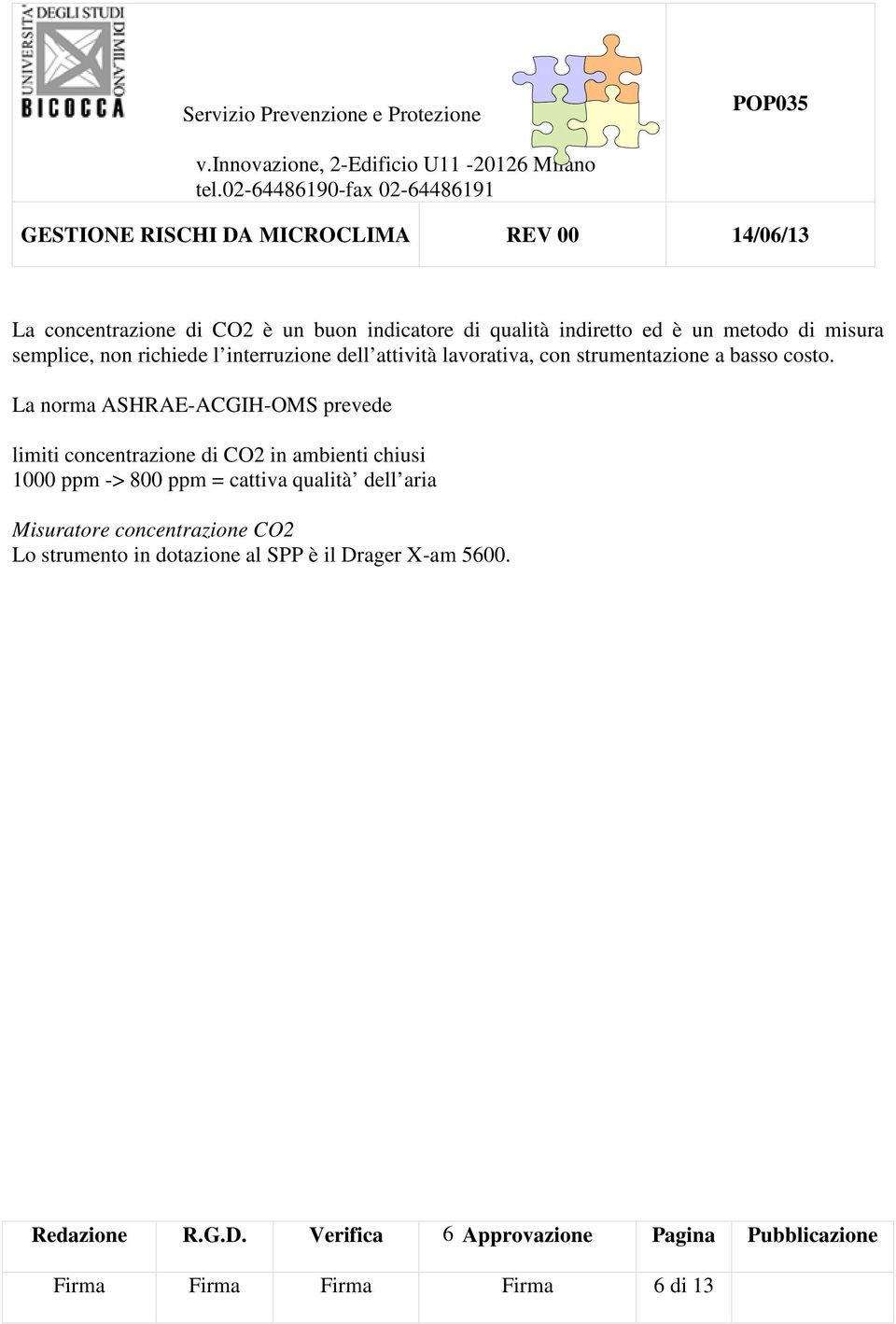 La norma ASHRAE-ACGIH-OMS prevede limiti concentrazione di CO2 in ambienti chiusi 1000 ppm -> 800 ppm = cattiva qualità dell