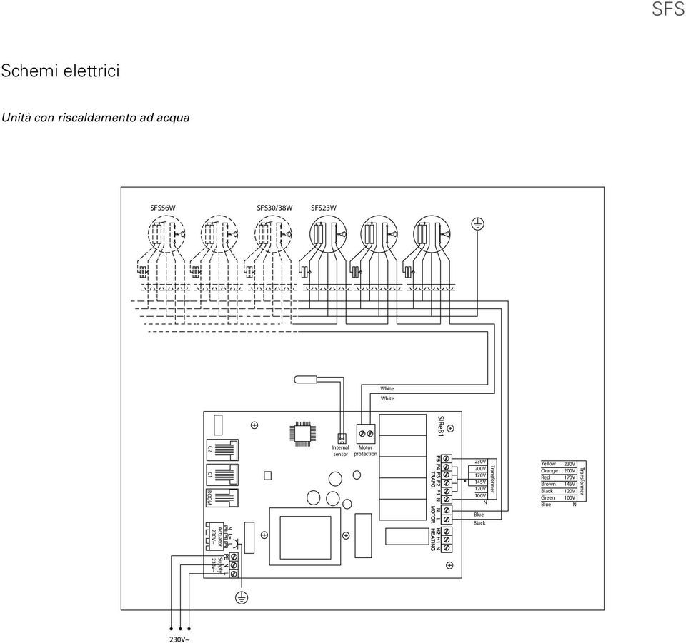 protection 230V 200V 170V 145V 120V 100V Transformer Yellow