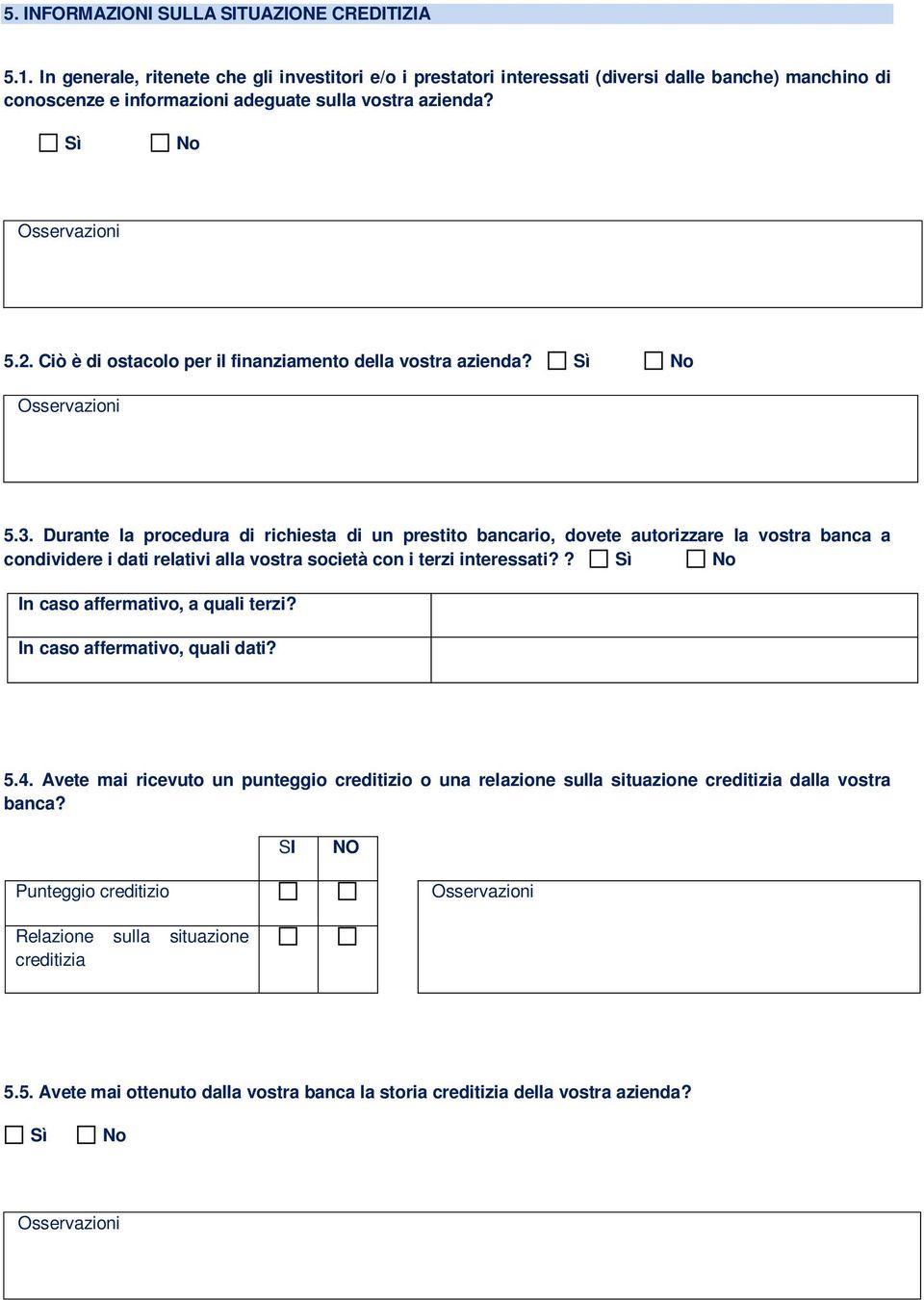 Ciò è di ostacolo per il finanziamento della vostra azienda? Sì No 5.3.