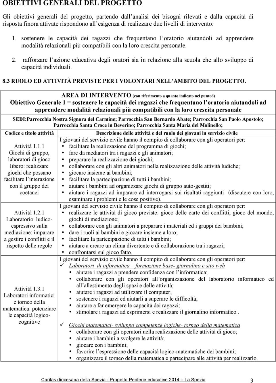 rafforzare l azione educativa degli oratori sia in relazione alla scuola che allo sviluppo di capacità individuali. 8.3 RUOLO ED ATTIVITÀ PREVISTE PER I VOLONTARI NELL AMBITO DEL PROGETTO.