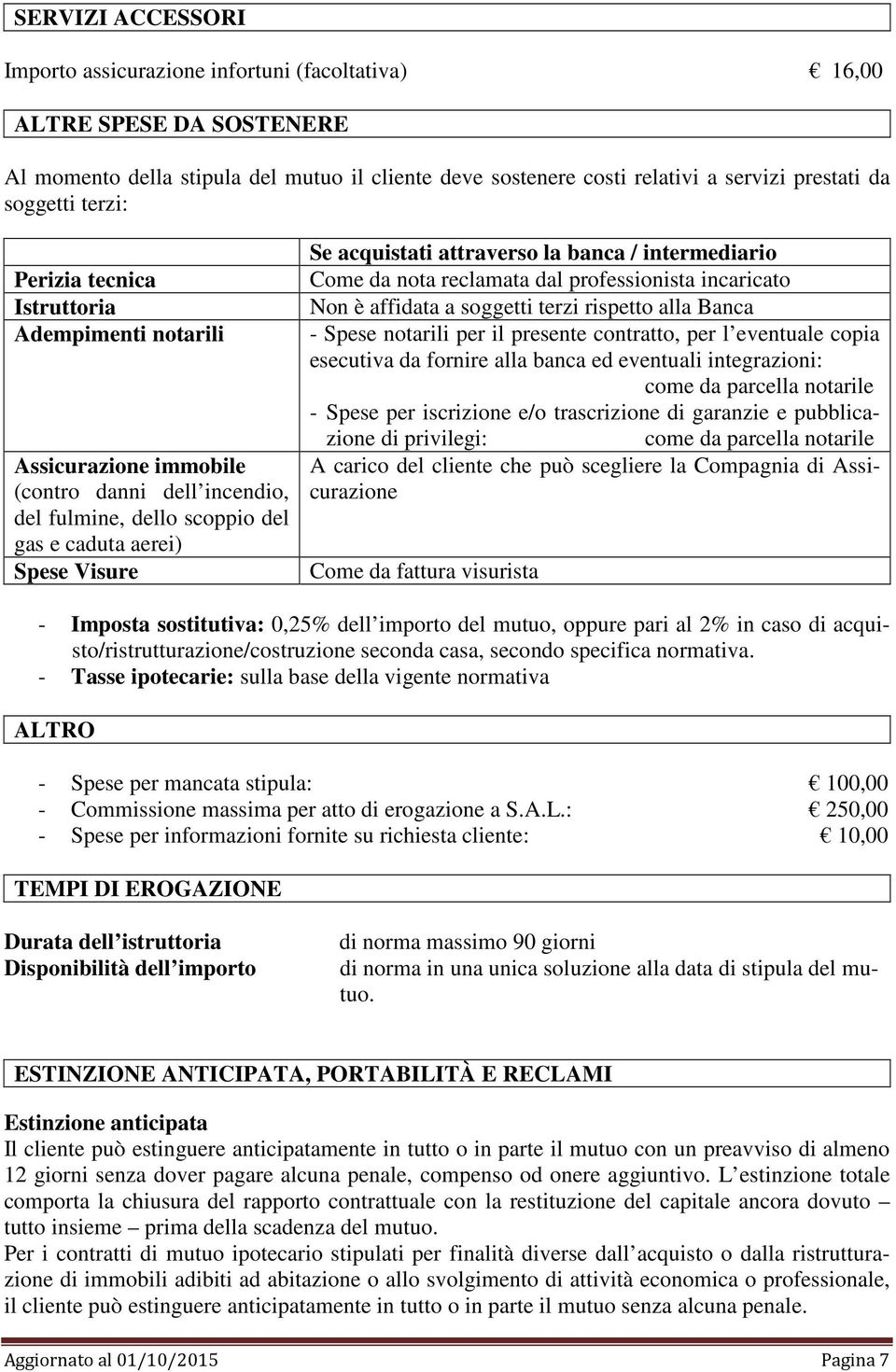 attraverso la banca / intermediario Come da nota reclamata dal professionista incaricato Non è affidata a soggetti terzi rispetto alla Banca - Spese notarili per il presente contratto, per l