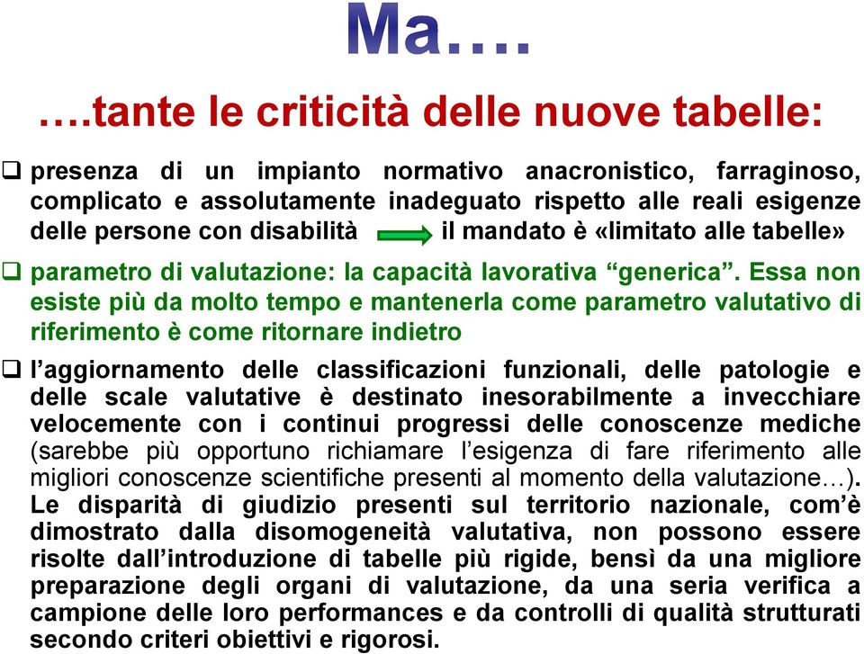 Essa non esiste più da molto tempo e mantenerla come parametro valutativo di riferimento è come ritornare indietro l aggiornamento delle classificazioni funzionali, delle patologie e delle scale