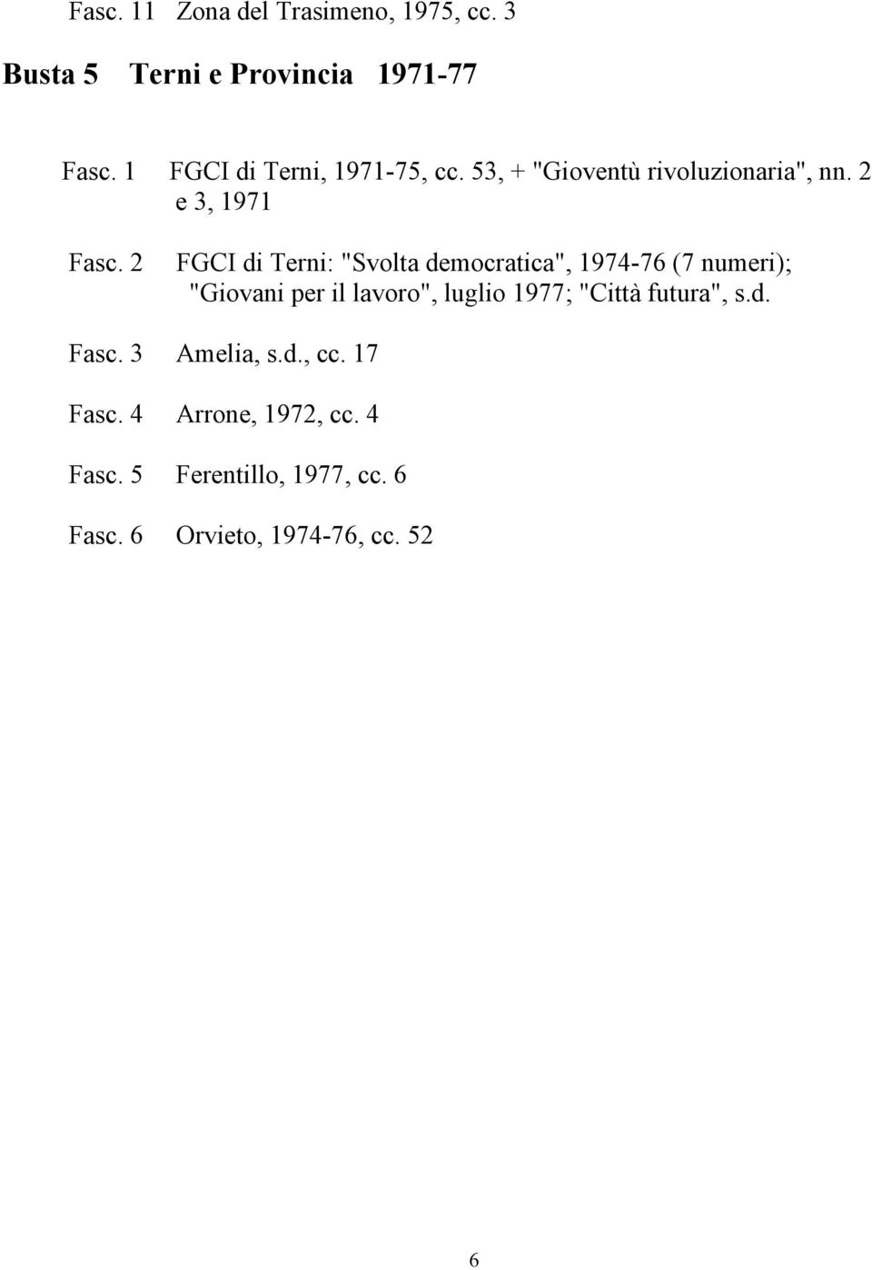 2 FGCI di Terni: "Svolta democratica", 1974-76 (7 numeri); "Giovani per il lavoro", luglio 1977;