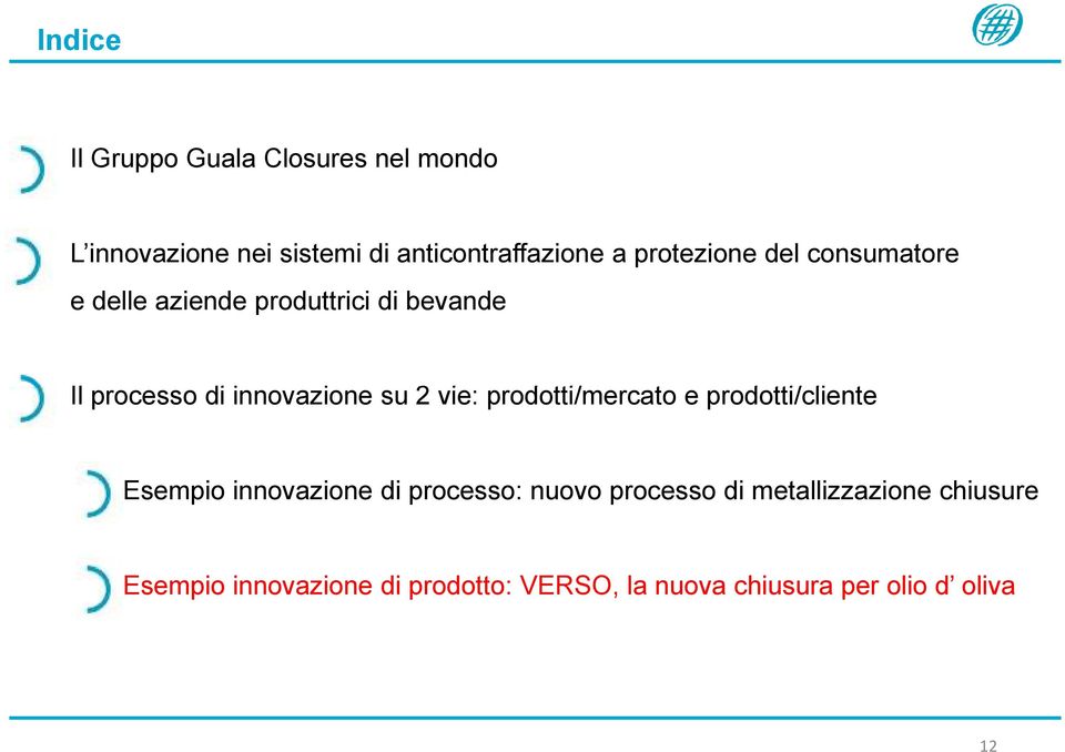 2 vie: prodotti/mercato e prodotti/cliente Esempio innovazione di processo: nuovo processo di
