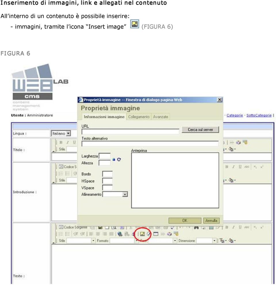 è possibile inserire: immagini, tramite l