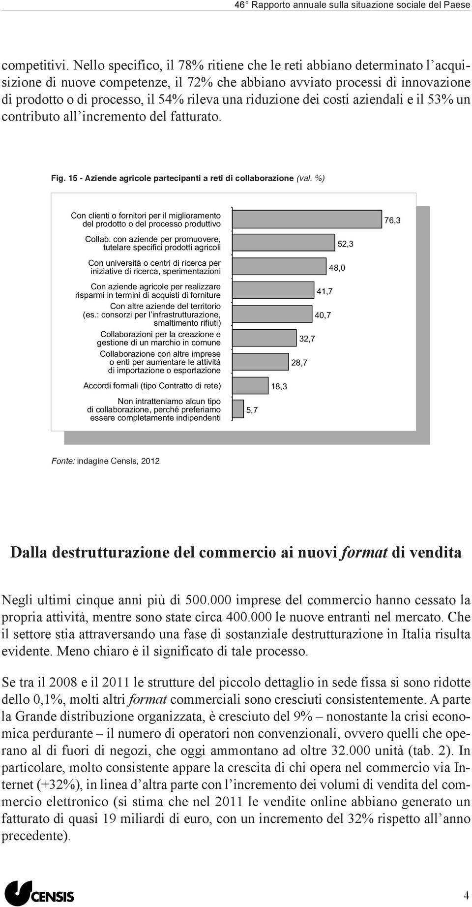 riduzione dei costi aziendali e il 53% un contributo all incremento del fatturato. Fig. 15 - Aziende agricole partecipanti a reti di collaborazione (val.