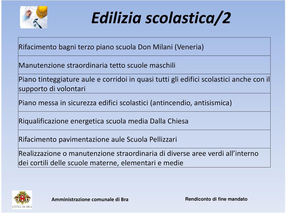 scolastici (antincendio, antisismica) Riqualificazione energetica scuola media Dalla Chiesa Rifacimento pavimentazione aule Scuola