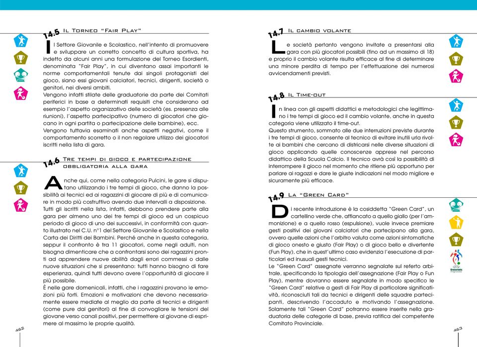 Esordienti, denominata Fair Play, in cui diventano assai importanti le norme comportamentali tenute dai singoli protagonisti del gioco, siano essi giovani calciatori, tecnici, dirigenti, società o