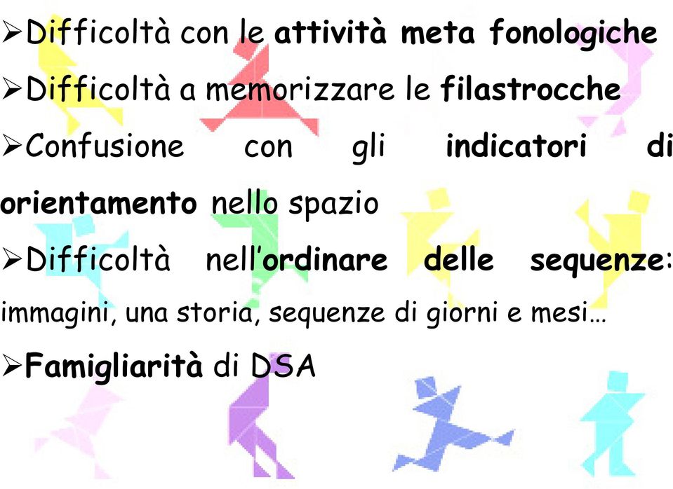 orientamento nello spazio Difficoltà nell ordinare delle