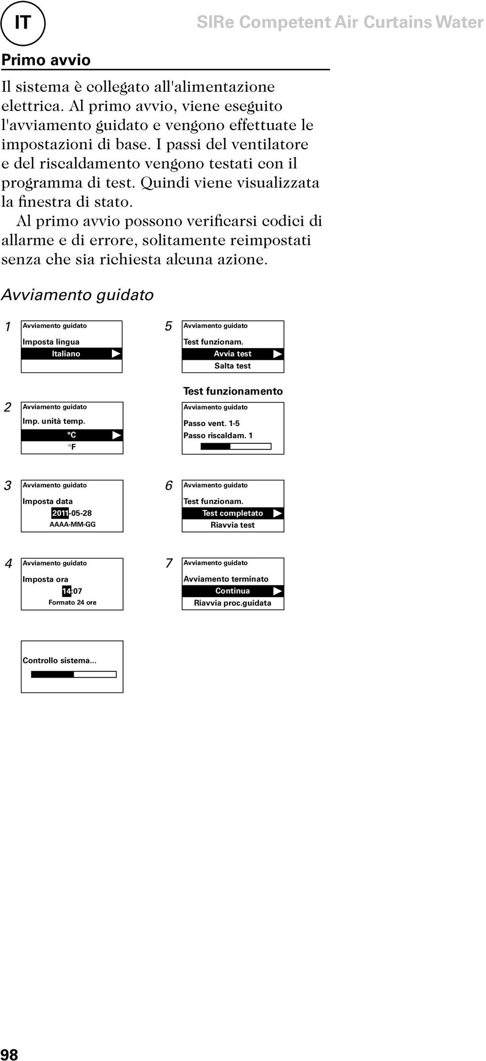 Al primo avvio possono verificarsi codici di allarme e di errore, solitamente reimpostati senza che sia richiesta alcuna azione.