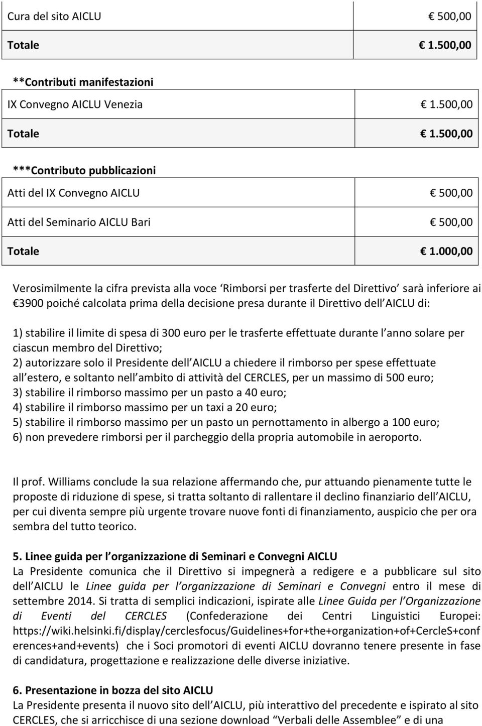 stabilire il limite di spesa di 300 euro per le trasferte effettuate durante l anno solare per ciascun membro del Direttivo; 2) autorizzare solo il Presidente dell AICLU a chiedere il rimborso per