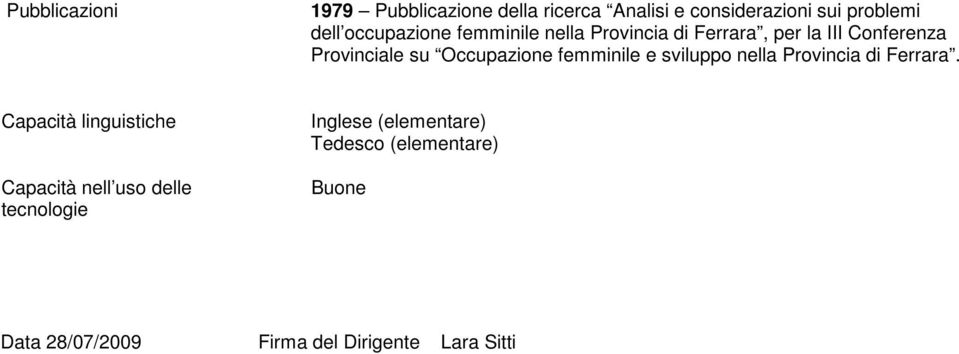 Occupazione femminile e sviluppo nella Provincia di Ferrara.