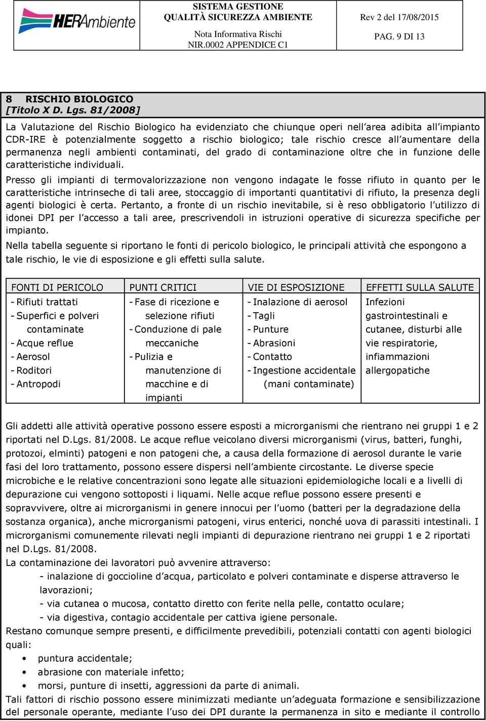 della permanenza negli ambienti contaminati, del grado di contaminazione oltre che in funzione delle caratteristiche individuali.