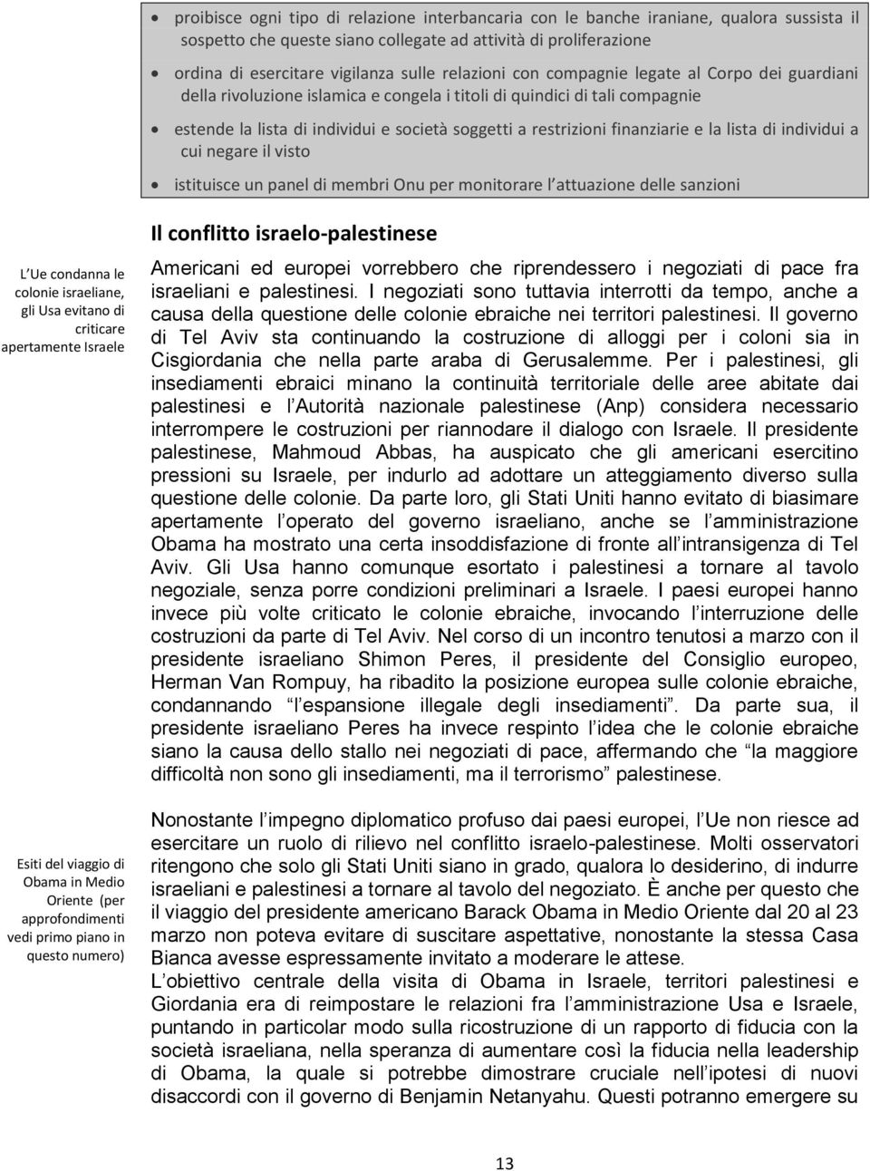 finanziarie e la lista di individui a cui negare il visto istituisce un panel di membri Onu per monitorare l attuazione delle sanzioni L Ue condanna le colonie israeliane, gli Usa evitano di