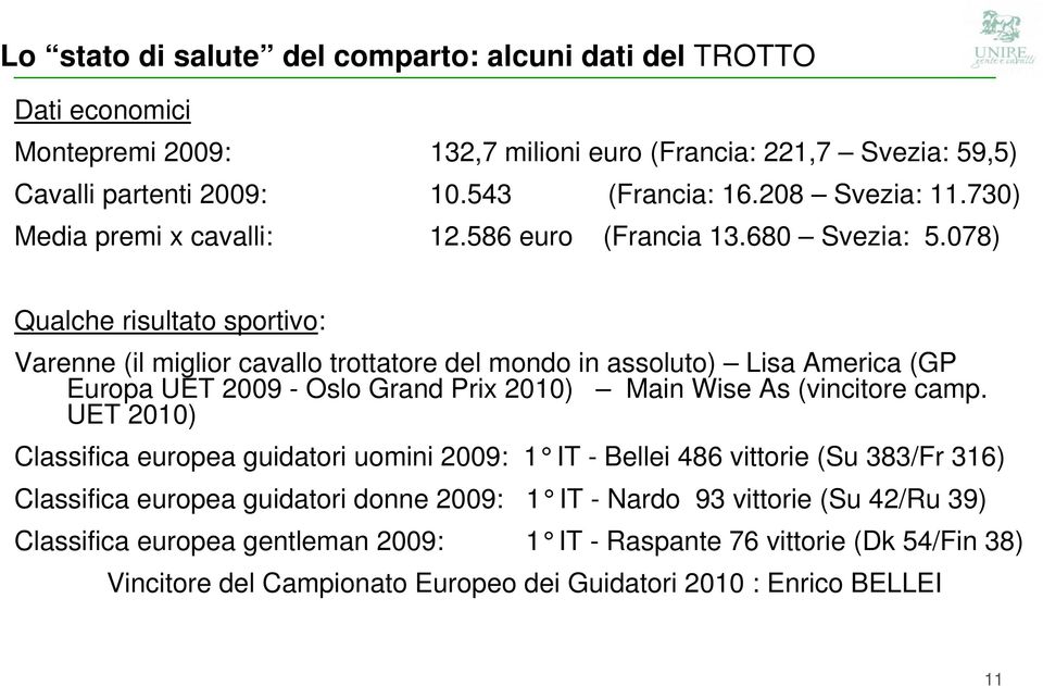 078) Qualche risultato sportivo: Varenne (il miglior cavallo trottatore del mondo in assoluto) Lisa America (GP Europa UET 2009 - Oslo Grand Prix 2010) Main Wise As (vincitore camp.