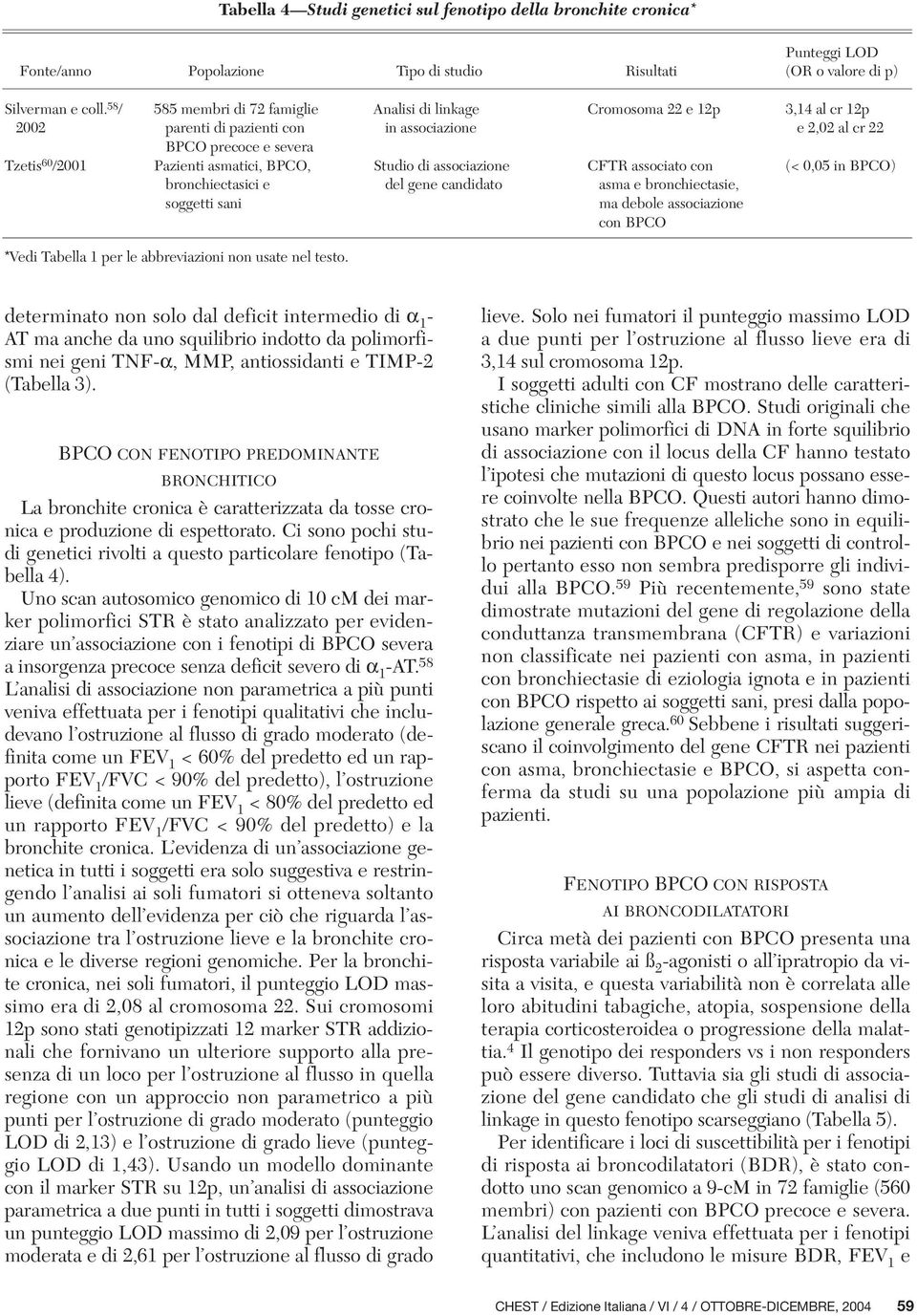 asmatici, BPCO, Studio di associazione CFTR associato con (< 0,05 in BPCO) bronchiectasici e del gene candidato asma e bronchiectasie, soggetti sani ma debole associazione con BPCO *Vedi Tabella 1