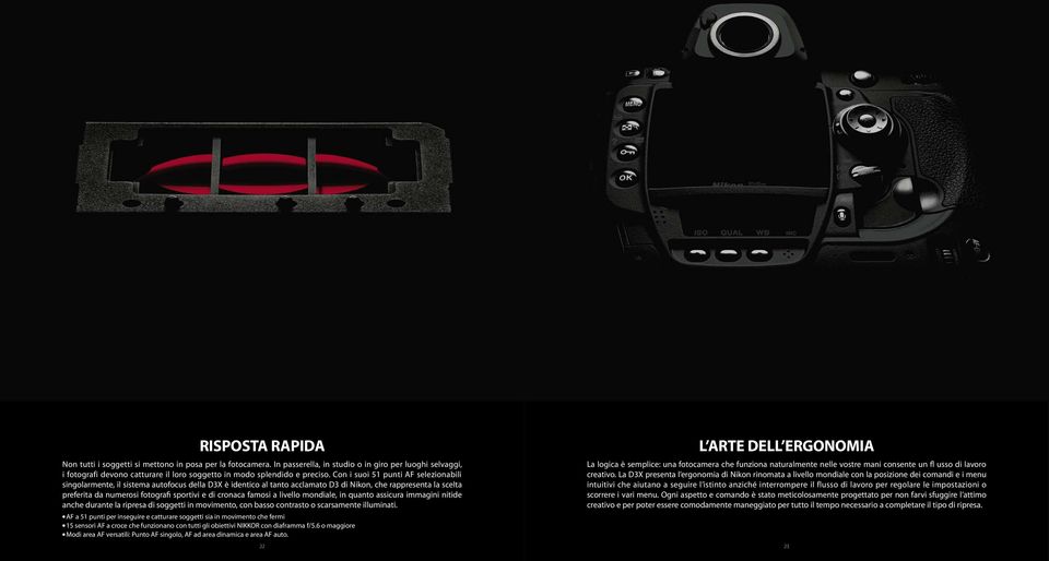 Con i suoi 51 punti AF selezionabili singolarmente, il sistema autofocus della D3X è identico al tanto acclamato D3 di Nikon, che rappresenta la scelta preferita da numerosi fotografi sportivi e di