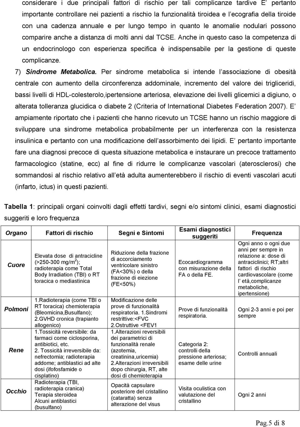 Anche in questo caso la competenza di un endocrinologo con esperienza specifica è indispensabile per la gestione di queste complicanze. 7) Sindrome Metabolica.