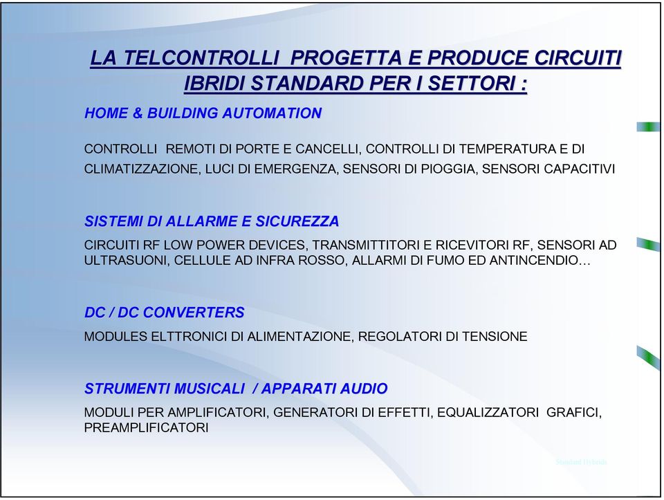 TRANSMITTITORI E RICEVITORI RF, SENSORI AD ULTRASUONI, CELLULE AD INFRA ROSSO, ALLARMI DI FUMO ED ANTINCENDIO DC / DC CONVERTERS MODULES ELTTRONICI DI