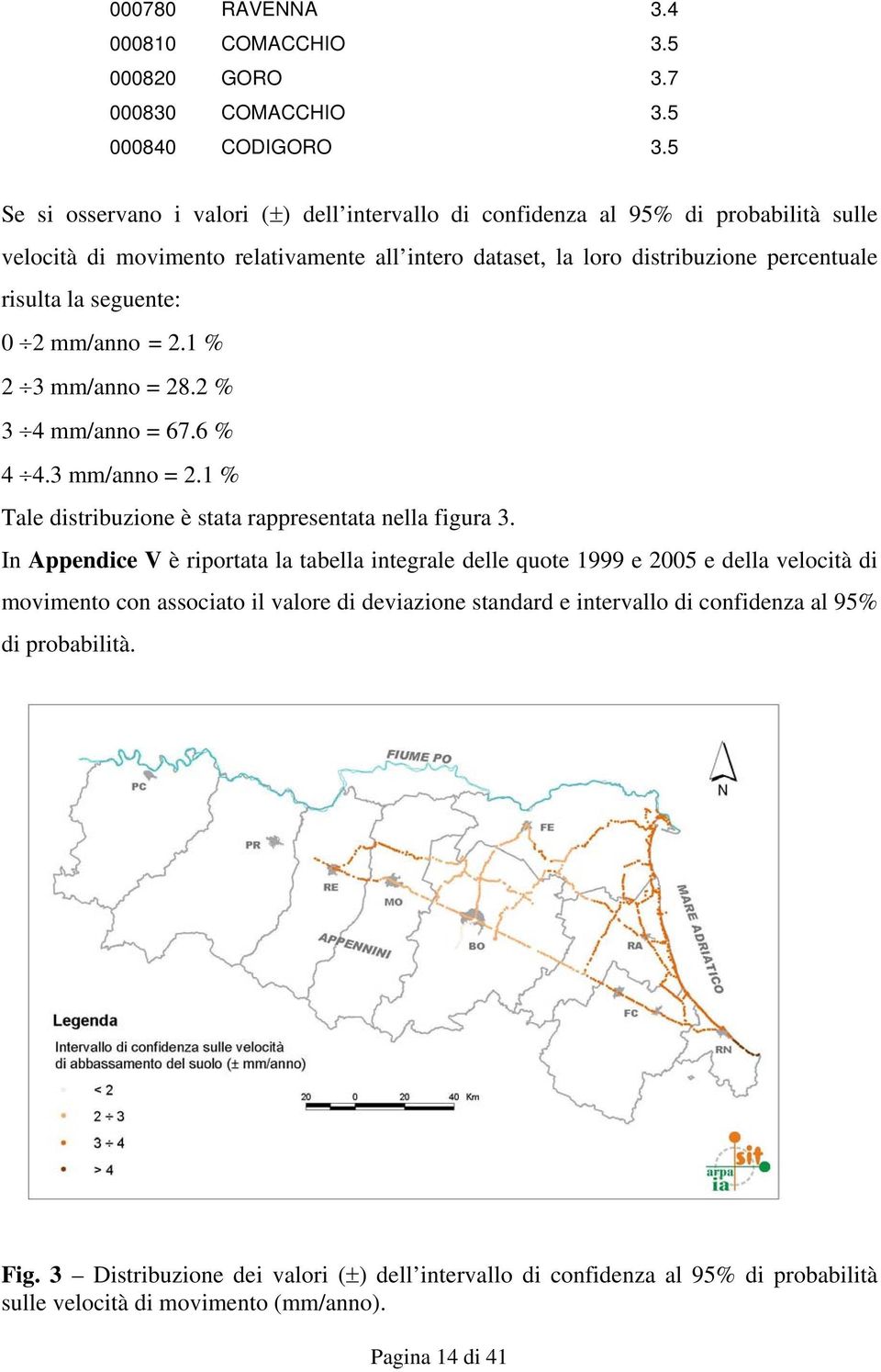 seguente: 0 2 mm/anno = 2.1 % 2 3 mm/anno = 28.2 % 3 4 mm/anno = 67.6 % 4 4.3 mm/anno = 2.1 % Tale distribuzione è stata rappresentata nella figura 3.