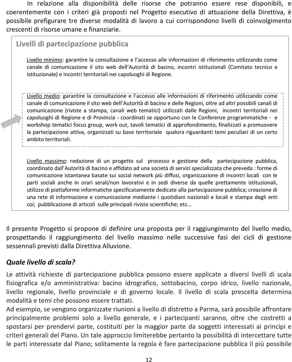 Livelli di partecipazione pubblica Livello minimo: garantire la consultazione e l accesso alle informazioni di riferimento utilizzando come canale di comunicazione il sito web dell Autorità di