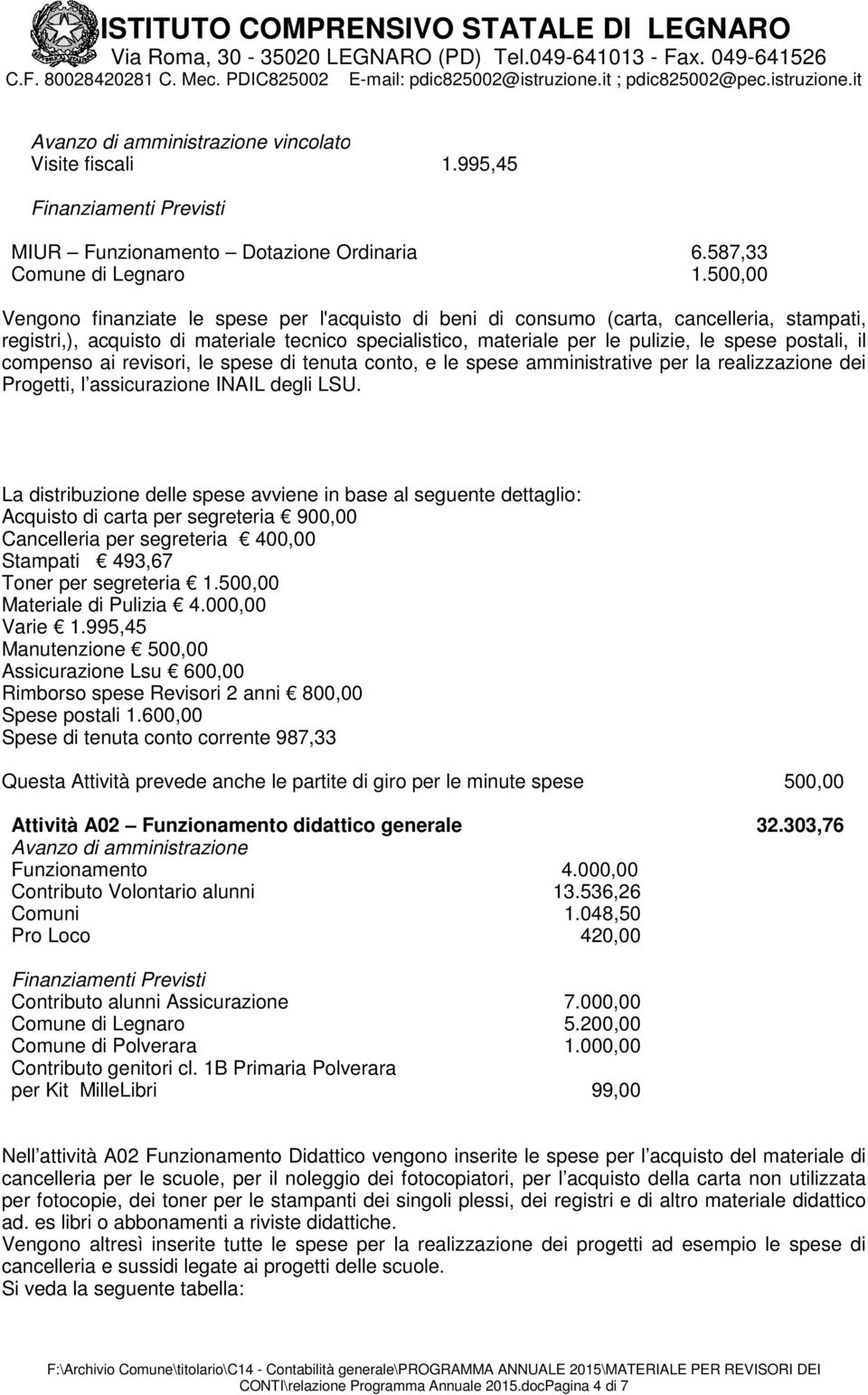 postali, il compenso ai revisori, le spese di tenuta conto, e le spese amministrative per la realizzazione dei Progetti, l assicurazione INAIL degli LSU.