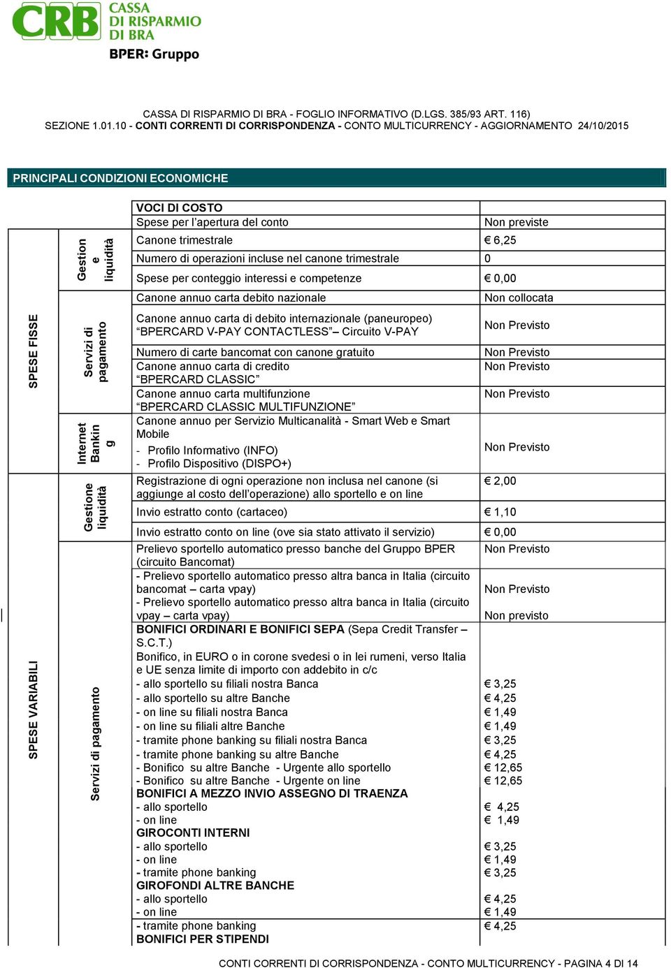 competenze 0,00 Canone annuo carta debito nazionale Canone annuo carta di debito internazionale (paneuropeo) BPERCARD V-PAY CONTACTLESS Circuito V-PAY Numero di carte bancomat con canone gratuito